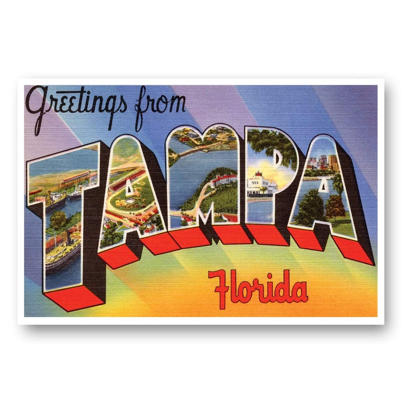 Postcard Fair GREETINGS FROM TAMPA, FL vintage reprint postcard set of 20 identical postcards. Large Letter Tampa, Florida city name post card pack (ca. 1930's-1940's). Made in USA. - Image 1